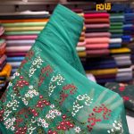 پارچه حریرطرحدار ابریشم ۲ طرف حاشیه رنگ سبز خاص