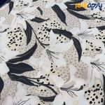 پارچه لینن طرحدار ریکو نخ ایتالیایی گل درشت و برگ زمینه کرم روشن