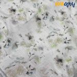 پارچه لینن طرحدار ایتالیایی زمینه سفید گل فسفری