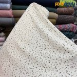 پارچه مجلسی تور کتان ایتالیایی ایتالیایی پولک دار رنگ کرم روشن