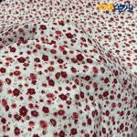 پارچه لینن طرحدار ایتالیایی پلاس زمینه سفیدگل ریز قرمز