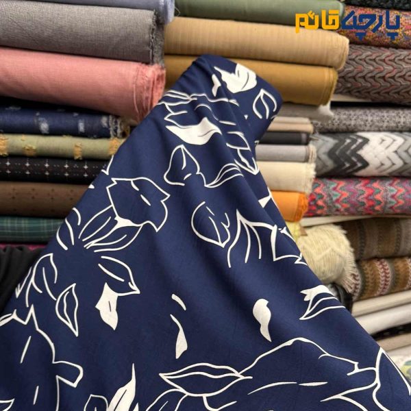 پارچه وال طرحدار کره ای زمینه سرمه ای طرح سفید
