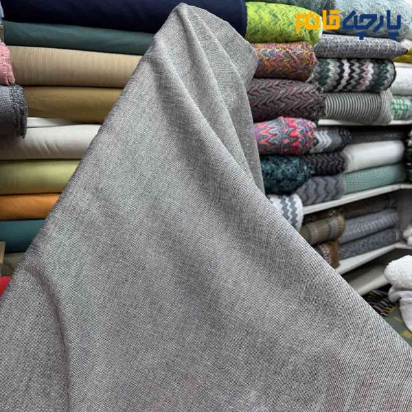 پارچه مجلسی تور کتان لمه بافت رنگ طوسی دودی عرض