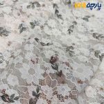پارچه مجلسی دانتل کره ای زمینه شیری گلبهی طرح خاص
