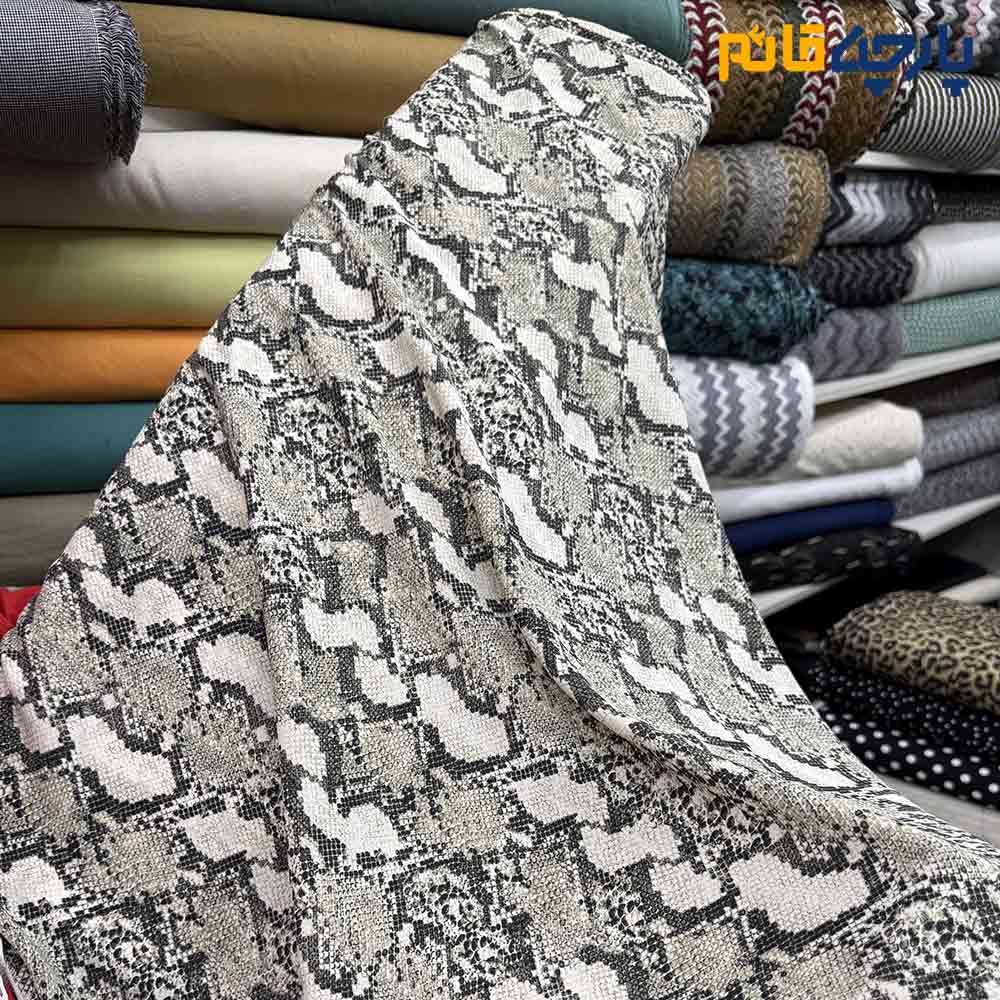 پارچه تابستانه کرپ نخ طرح پوست ماری رنگ کرم