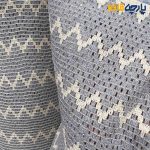 پارچه بهاره و تابستانه لینن طرحدار هندی طرح کوبیسم رنگ زمینه طوسی روشن طرح کرم عرض ۱۵۰