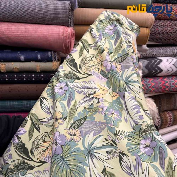 پارچه وال طرحدار کره ای طرح برگ هاوایی زمینه سبز روشن