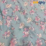 پارچه وال طرحدار کره ای زمینه آبی روشن گل صورتی