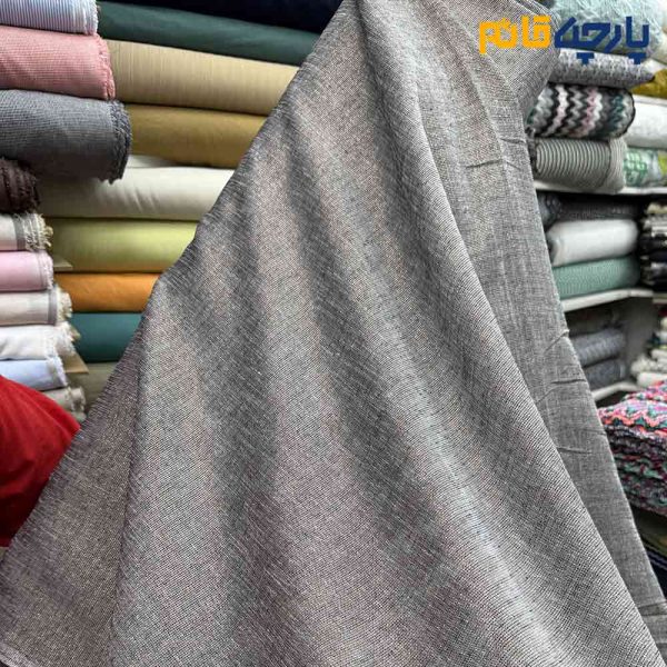 پارچه مجلسی تور کتان لمه بافت رنگ نسکافه ای نقره ای