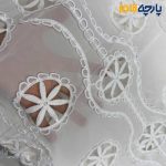 پارچه مجلسی تور کتان خاص رنگ سفید طرح دایره و گل
