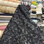 پارچه مجلسی دانتل ربان دوزی کره ای رنگ مشکی طرح گل دایره ای عرض ۱۵۰