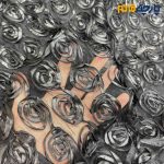 پارچه مجلسی دانتل ربان دوزی کره ای رنگ مشکی طرح گل دایره ای عرض ۱۵۰