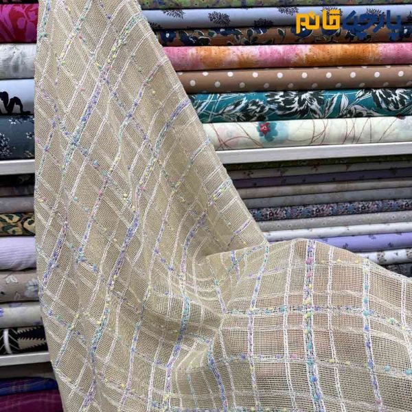 پارچه مجلسی تور کتان طرح بنکا رنک کرم لیمویی