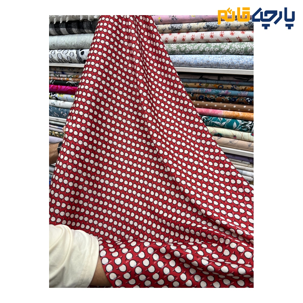 پارچه بهاره و تابستانه کرپ نخ خالدار زمینه قرمز