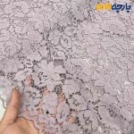 پارچه مجلسی دانتل کتان رنگ پوست پیازی دو طرف حاشیه