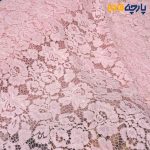 پارچه مجلسی دانتل کتان رنگ صورتی روشن دو طرف حاشیه