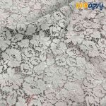 پارچه مجلسی دانتل کتان رنگ کرم نسکافه ای دو طرف حاشیه