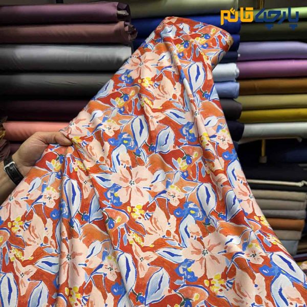 پارچه مجلسی سیلک ابریشم طرحدار طرح گل پر رنگی