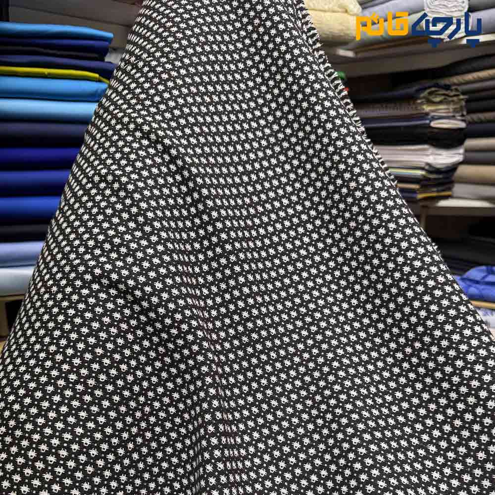 پارچه پاییزه و زمستانه شانل پشمی سفید مشکی طرح ریز