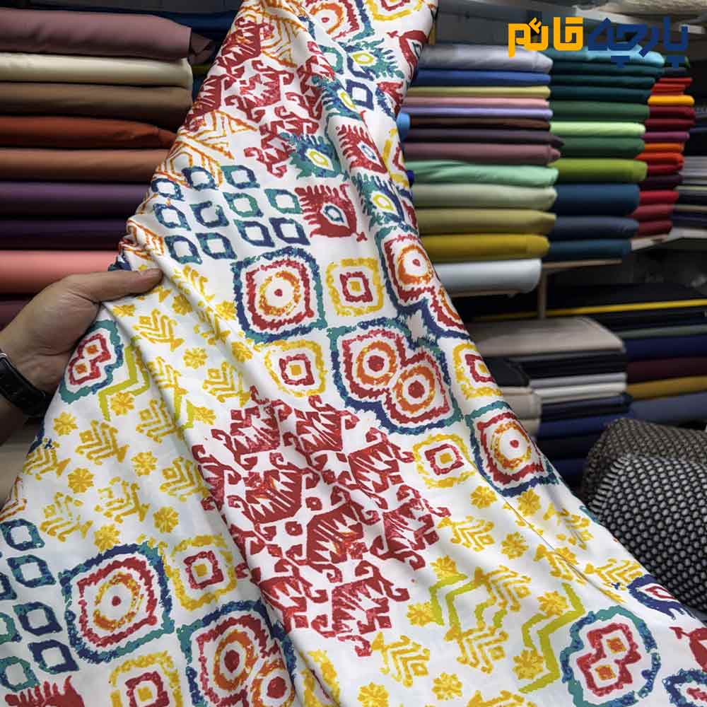 پارچه مجلسی سیلک طرحدار طرح کوبیسم رنگی