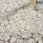 پارچه مجلسی دانتل کتان رنگ کرم طلایی دو طرف حاشیه