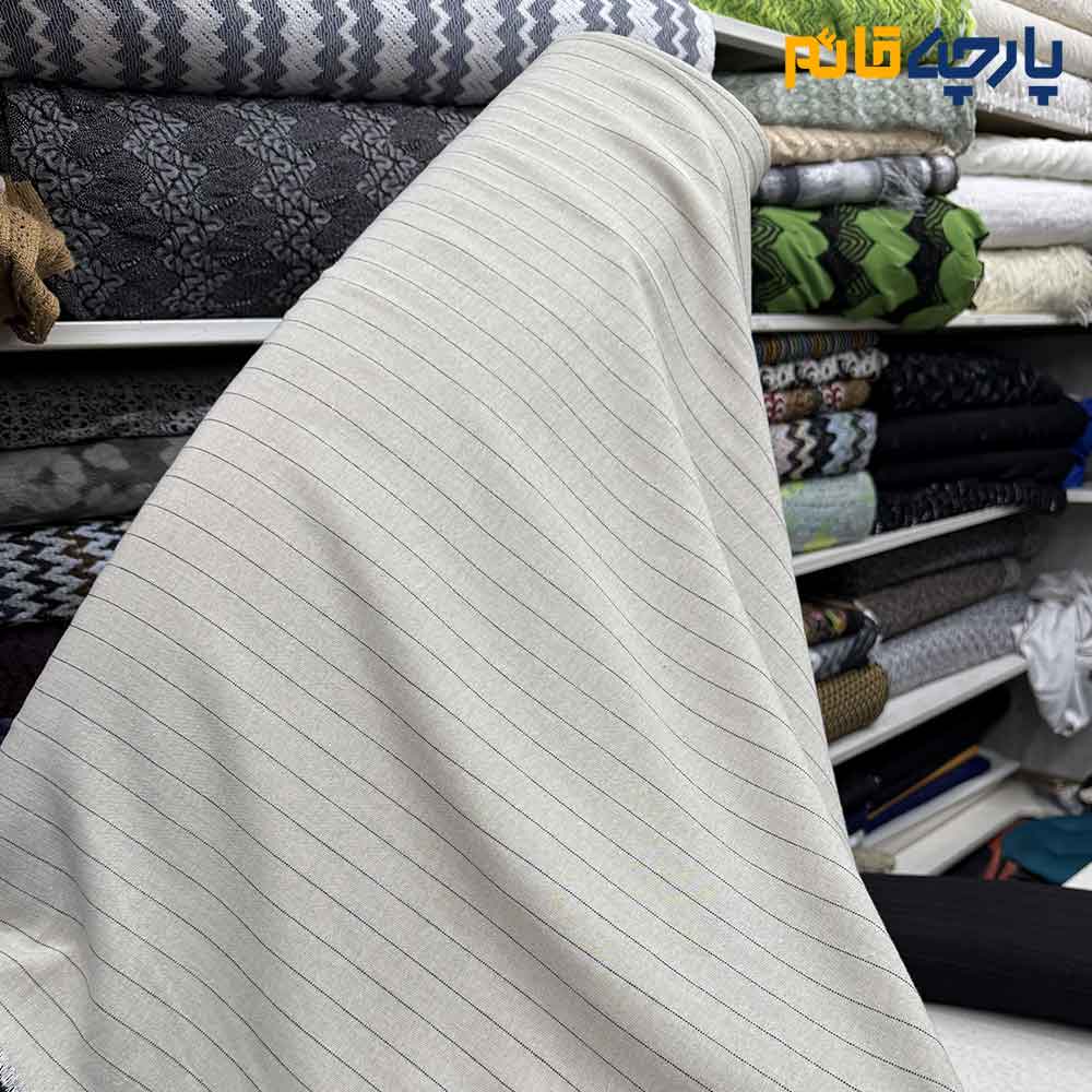 پارچه پاییزه زمستانه لینن پاییزه دیپلمات رنگ کرم روشن خط مشکی