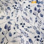 پارچه مجلسی سیلک ابریشم طرحدار طرح برگ آبی سرمه ای