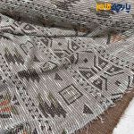 پارچه پاییزه و زمستانه بافت تریکو طرح موناکو رنگ کرم طلایی با نارنجی