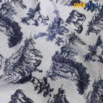 پارچه پاییزه و زمستانه شانتون بیسکوییتی طرحدار زمینه طوسی روشن طرح سرمه ای خاص